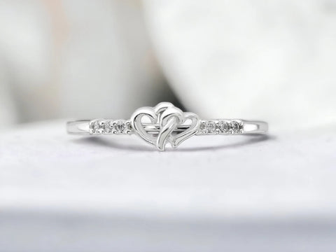 Silver Heart Ring, Dainty Heart Ring, Promise Ring, Gift For Her, Simple Heart Stone Ring