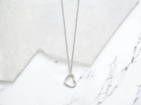 Sterling Silver Heart Pendant Necklace, Dainty Simple Heart Necklace, Gift For Her