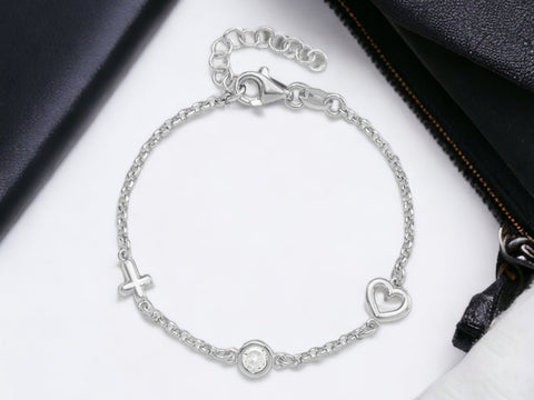 Sterling Silver Heart And Cross Bracelet, Silver Cross Bracelet, Silver Heart Bracelet, Dainty Jewelry Gifts For her