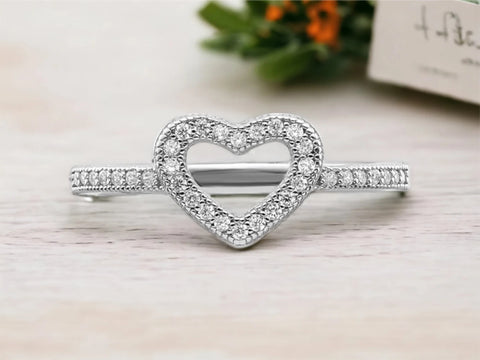 Silver Heart Ring, Heart Shape Diamond Ring, Promise Ring, Gift For Her