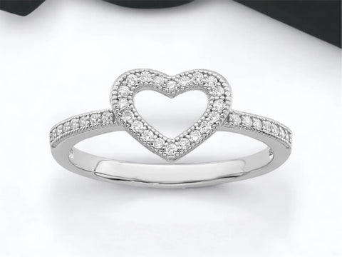 Silver Heart Ring, Heart Shape Diamond Ring, Promise Ring, Gift For Her