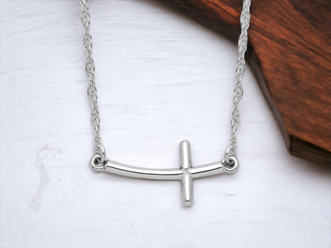 Sterling Silver Cross Necklace, Sideways Cross Pendant Necklace, Simple Style Sidewyas Cross Pendant, Gift for Her