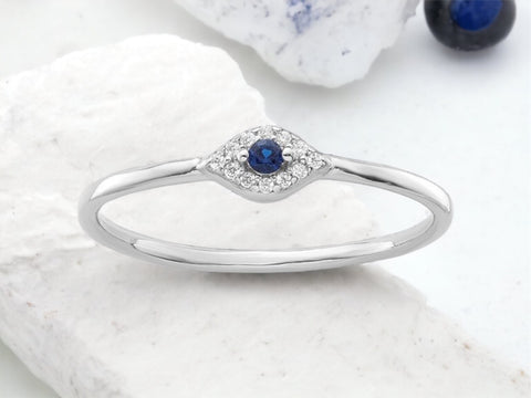 Silver Evil Eye Ring, Blue CZ Evil Eye Ring, Dainty Delicate Simple Ring, Gift for Her