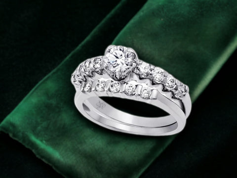 Silver 925 Rhodium Plated Clear CZ Bridal Ring Set