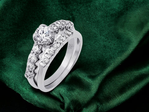 Silver 925 Rhodium Plated Clear CZ Bridal Ring Set