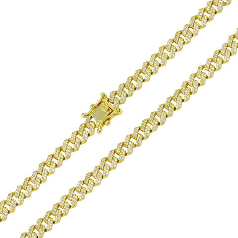 Silver 925 Gold Plated CZ Encrusted Curb Chains 7.2mm