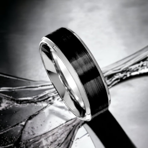 Men's Sterling Silver 925 Black Rhodium Plated Bordered Matte Finish Band 7mm
