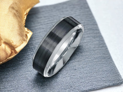 Men's Sterling Silver 925 Black Rhodium Plated Bordered Matte Finish Band 7mm