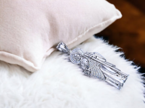 Silver 925 Rhodium Plated Clear CZ St Jude Pendant 41mm