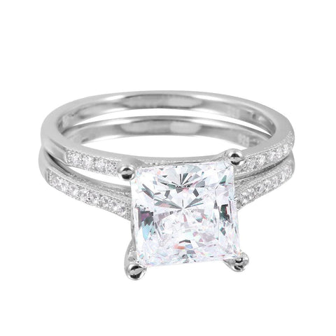 Silver 925 Rhodium Plated CZ Bridal Ring