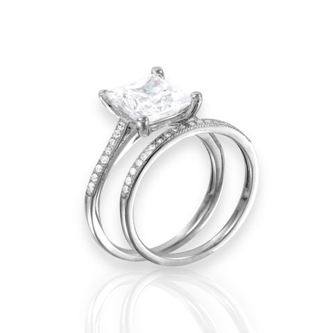 Silver 925 Rhodium Plated CZ Bridal Ring