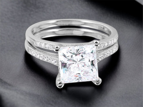Silver 925 Rhodium Plated CZ Bridal Ring