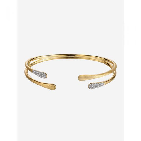 Fashion Double Layers Waterdrop CZ 925 Sterling Silver Open Drawing Bangle