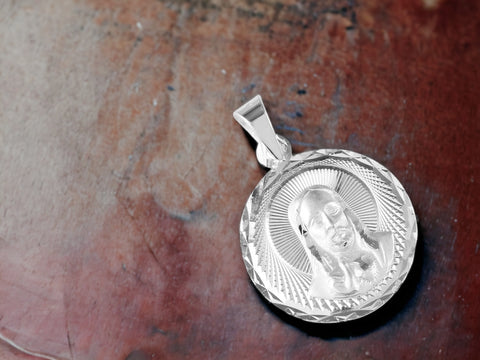 Silver 925 High Polished Diamond Cut Jesus Medallion
