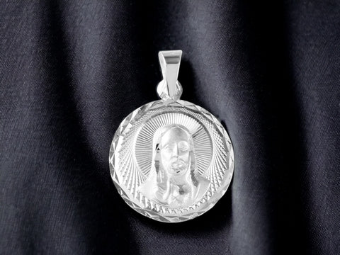 Silver 925 High Polished Diamond Cut Jesus Medallion