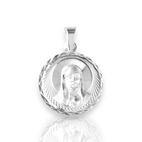 Silver 925 High Polished Diamond Cut Jesus Medallion