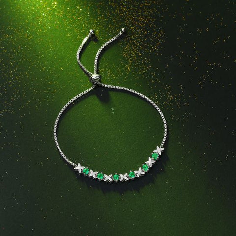 Hot Round Natural Green Jade Four Leaves Clover 925 Sterling Silver Bracelet