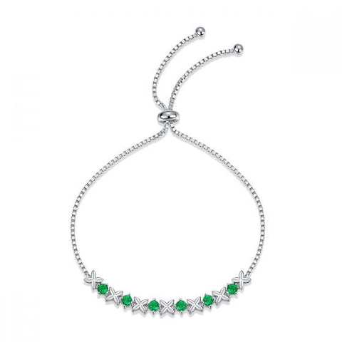 Hot Round Natural Green Jade Four Leaves Clover 925 Sterling Silver Bracelet