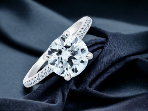 Silver 925 Rhodium Plated 2 Carat Moissanite Stones Encrusted Engagement Ring