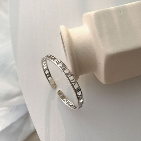 Fashion Hollow Roman Numeral 925 Sterling Silver Open Bangle