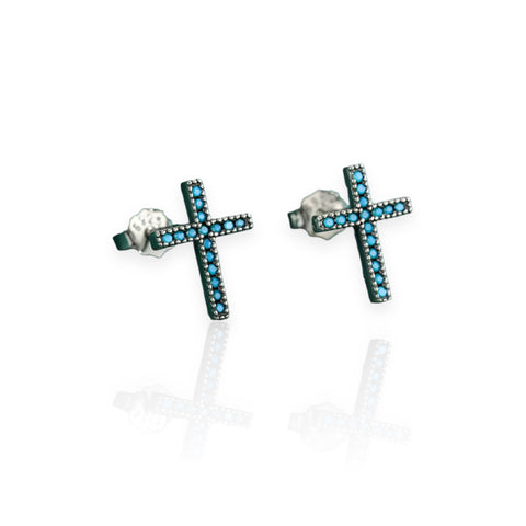Simple Style Cross Sterling Silver Inlay Turquoise Ear