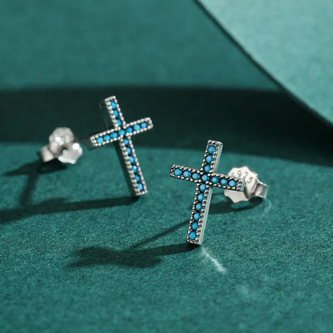 Simple Style Cross Sterling Silver Inlay Turquoise Ear