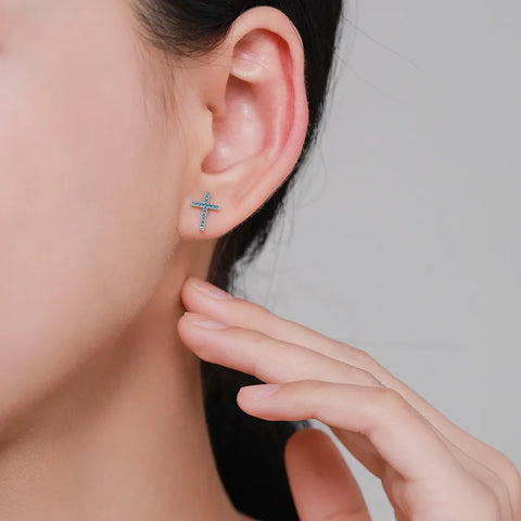 Simple Style Cross Sterling Silver Inlay Turquoise Ear