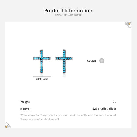 Simple Style Cross Sterling Silver Inlay Turquoise Ear