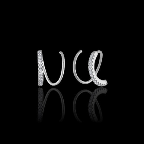 Geometric Inlay Sterling Silver Zircon Earrings
