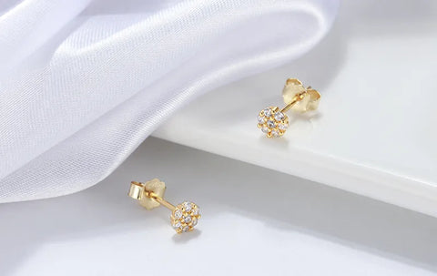 Casual Cute Flower Plating Inlay Sterling Silver Zircon 14K Gold Plated Ear Studs