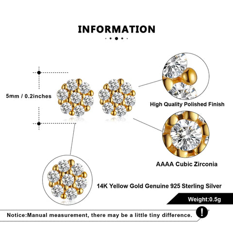 Casual Cute Flower Plating Inlay Sterling Silver Zircon 14K Gold Plated Ear Studs
