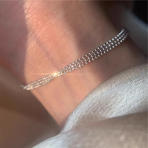 Round Solid Sterling Silver Three Layer Ball Bracelet