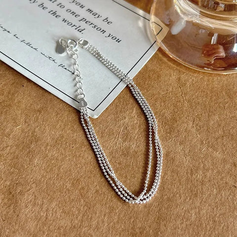 Round Solid Sterling Silver Three Layer Ball Bracelet