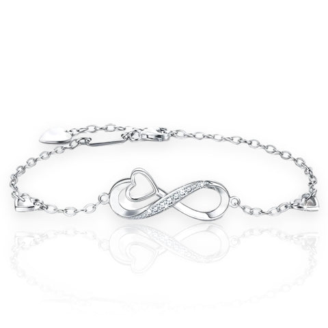 Infinity Heart Shape Sterling Silver Plating Inlay CZ Bracelet in 3 Colors