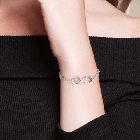 Infinity Heart Shape Sterling Silver Plating Inlay CZ Bracelet in 3 Colors