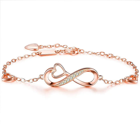 Infinity Heart Shape Sterling Silver Plating Inlay CZ Bracelet in 3 Colors