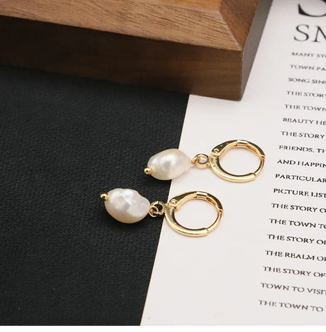 Vintage Style Geometric Solid Color Plating Freshwater Pearl Sterling Silver 18K Gold Plated Drop Earrings