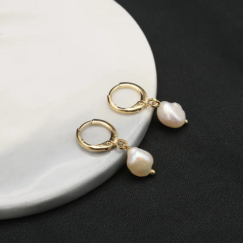 Vintage Style Geometric Solid Color Plating Freshwater Pearl Sterling Silver 18K Gold Plated Drop Earrings