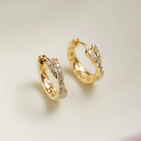 Round Plating Inlay Sterling Silver Zircon Gold Plated Silver Plated Earrings