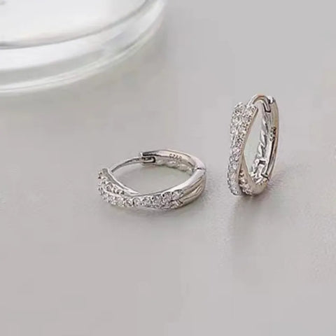 Round Plating Inlay Sterling Silver Zircon Gold Plated Silver Plated Earrings
