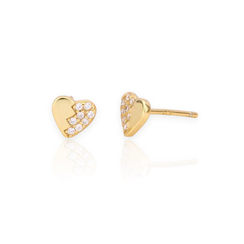 Simple Style Heart Shape Inlay Sterling Silver Zircon Ear Studs