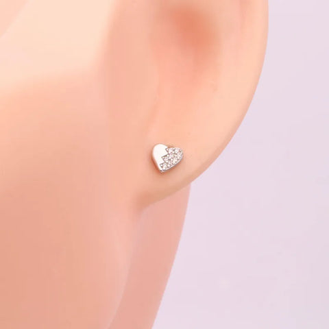 Simple Style Heart Shape Inlay Sterling Silver Zircon Ear Studs