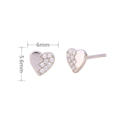 Simple Style Heart Shape Inlay Sterling Silver Zircon Ear Studs