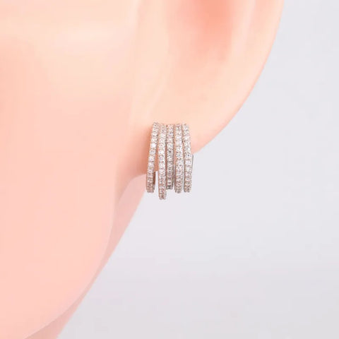 Modern Style Geometric Inlay Sterling Silver Zircon Ear Studs
