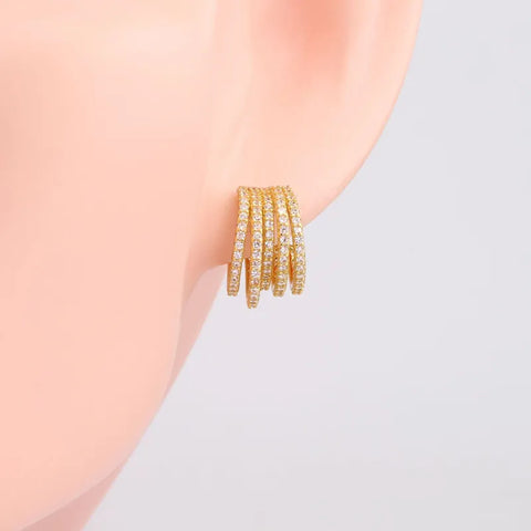 Modern Style Geometric Inlay Sterling Silver Zircon Ear Studs