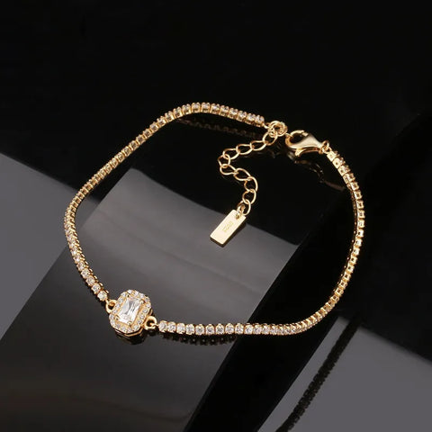 Round Hand Sterling Silver Plating Inlay Chain Zircon 14K Gold Plated White Gold Plated Silver Plated Bracelets