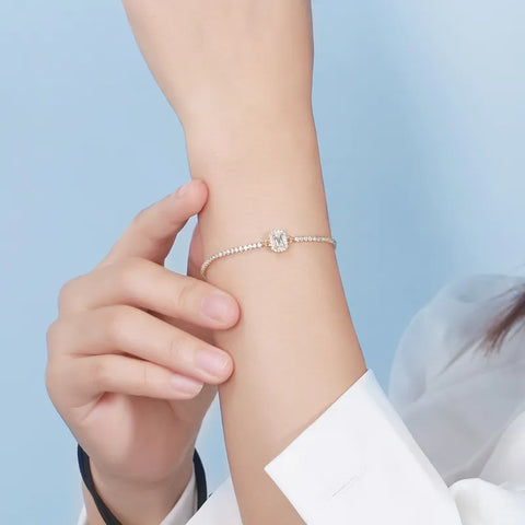 Round Hand Sterling Silver Plating Inlay Chain Zircon 14K Gold Plated White Gold Plated Silver Plated Bracelets