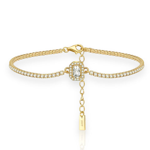 Round Hand Sterling Silver Plating Inlay Chain Zircon 14K Gold Plated White Gold Plated Silver Plated Bracelets