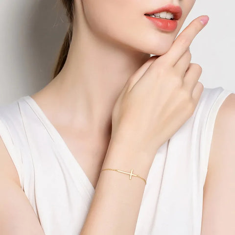 Classic Style Cross Sterling Silver Plating Chain Zircon 14K Gold Plated White Gold Plated Silver Plated Bracelet