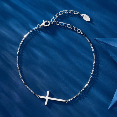 Classic Style Cross Sterling Silver Plating Chain Zircon 14K Gold Plated White Gold Plated Silver Plated Bracelet